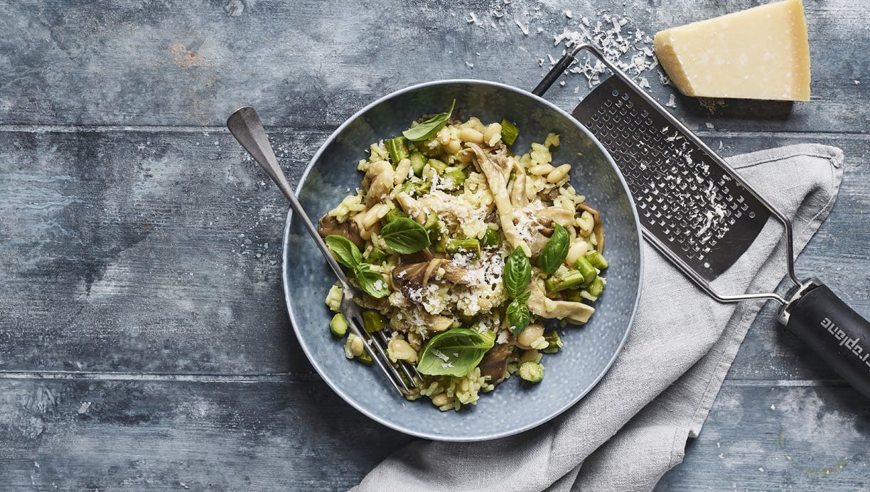 Risotto med svampe og hvide bønner