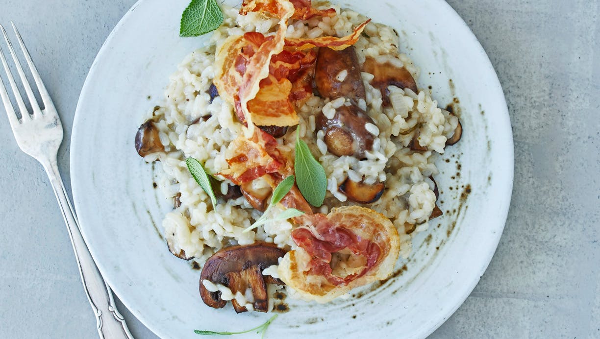 Risotto med svampe og pancetta