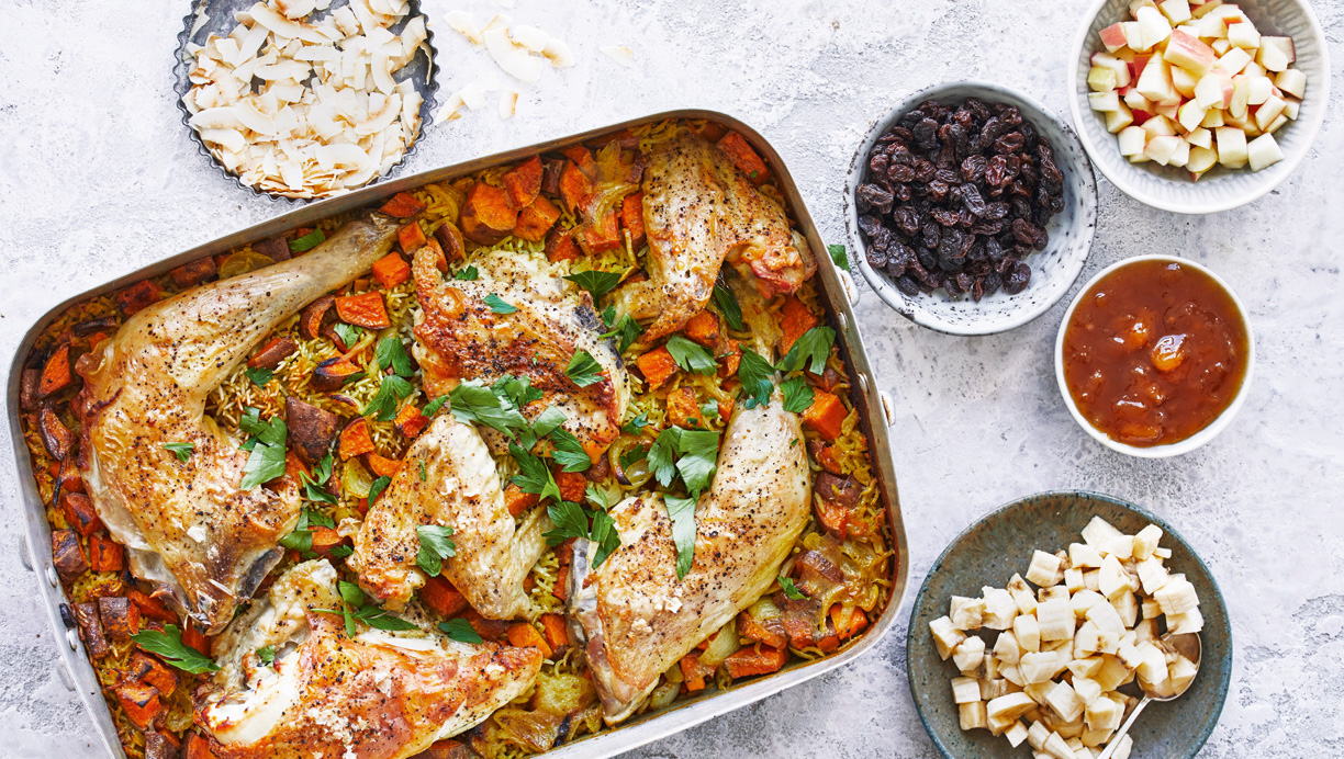 Ristaffel-fad med kylling og kokosmælk 