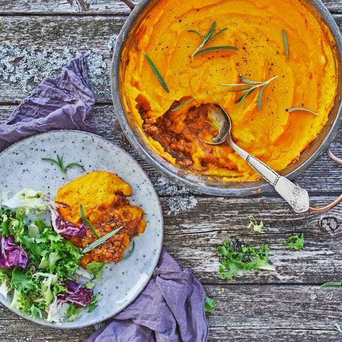 Shepherd’s pie med græskar-kartoffelmos