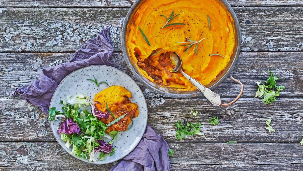 Shepherd’s pie med græskar-kartoffelmos