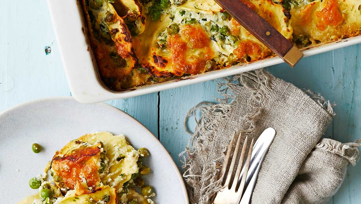 Ravioli-fad med ost og grøntsager 