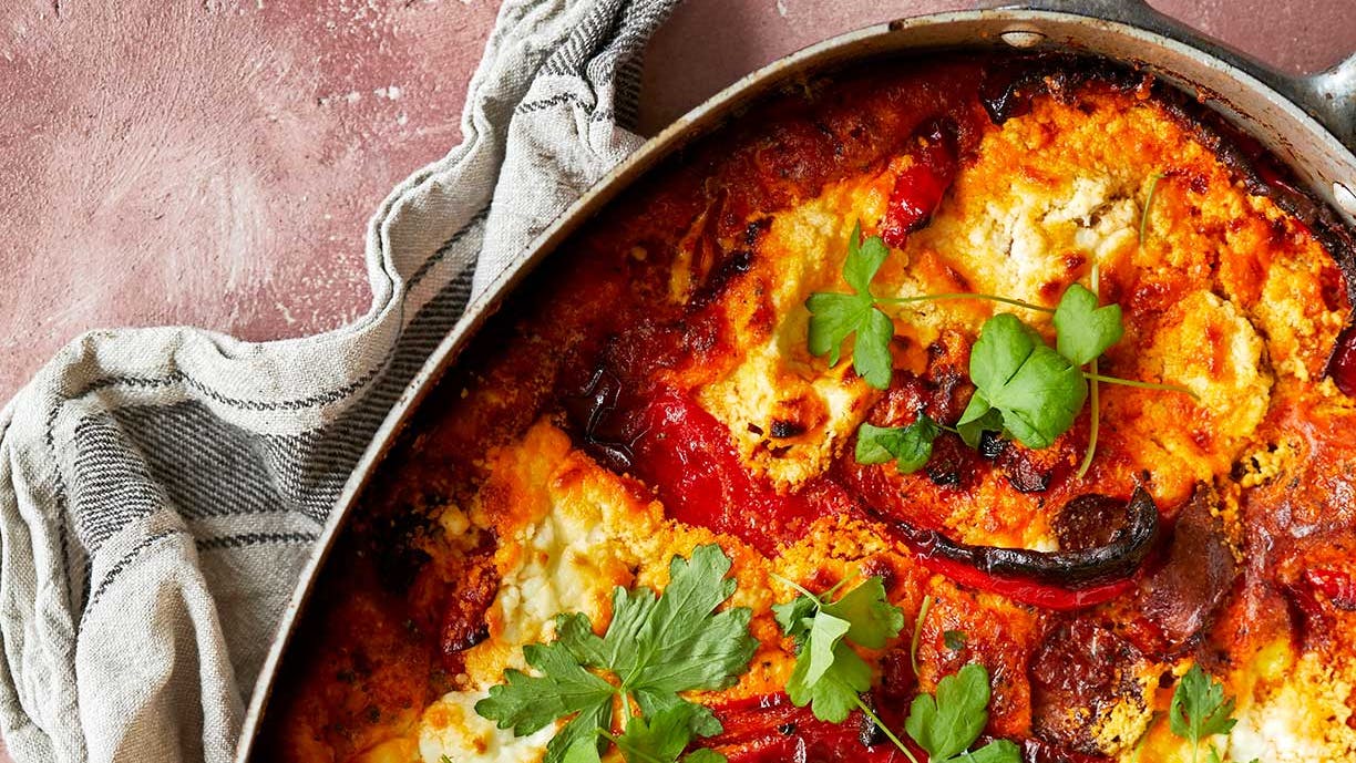 Æggekage med chorizo og bagte peberfrugter