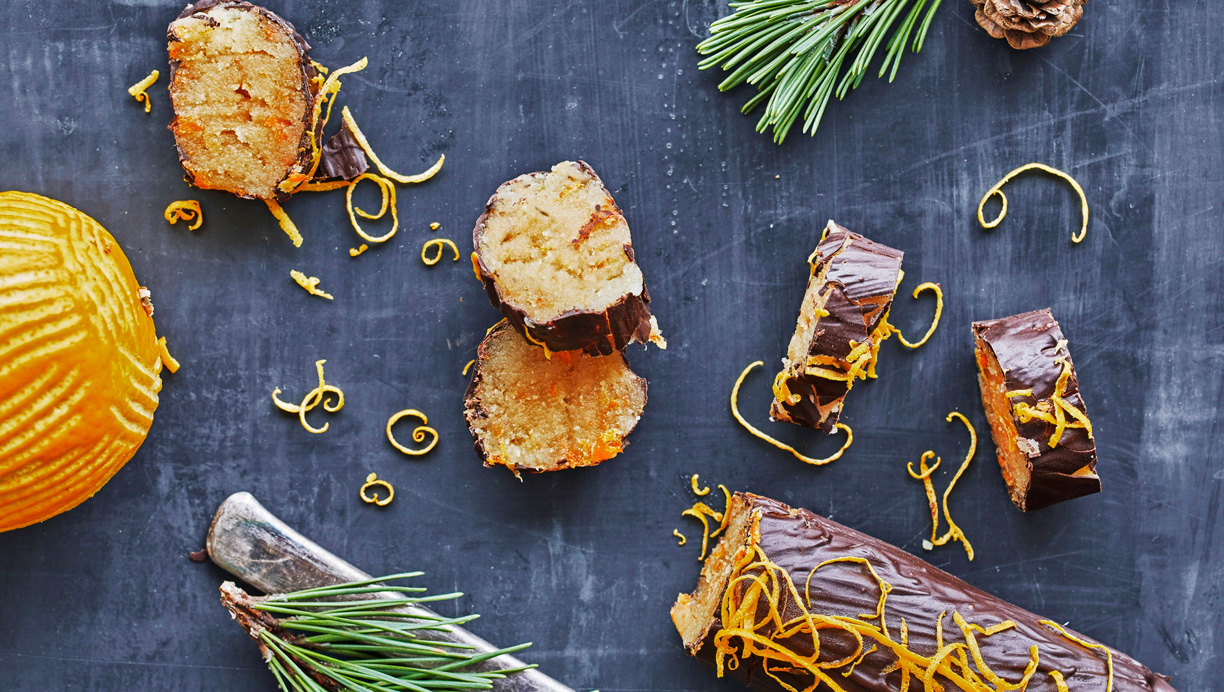 marcipanbrød med chokolade og appelsin