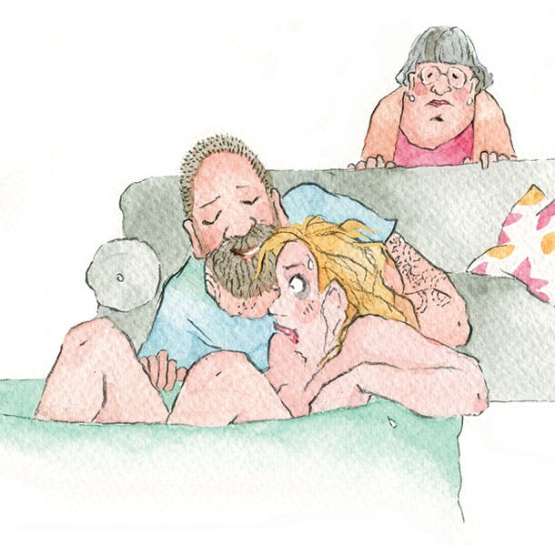 Brev til Nikoline Werdelin: Illustration af svigermor og søn og svigerdatter