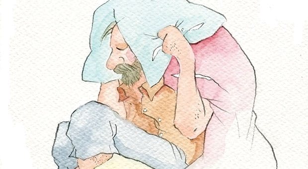 Nikolines brevkasse-skilsmisse: Illustration af mand der sidder med pude over hovedet.