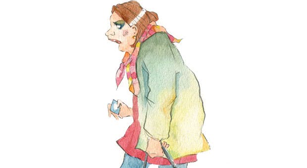 Nikolines brevkasse: Illustration af kvinde der går med krum ryg.