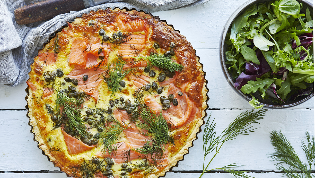 Quiche med røget laks