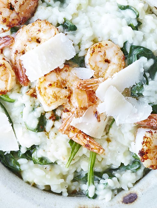 Risotto med spinat og tigerrejer