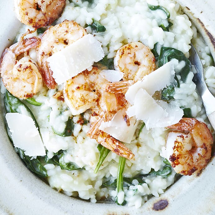 Risotto med spinat og tigerrejer