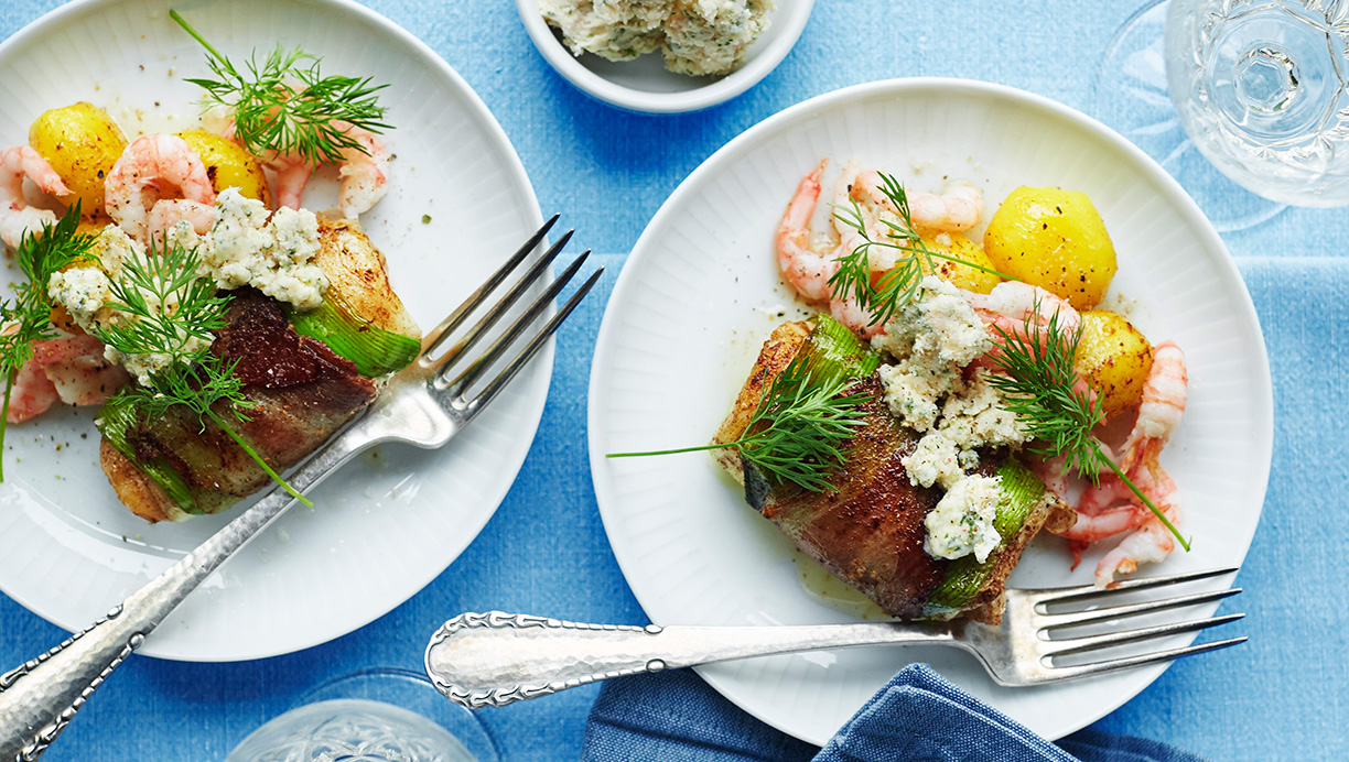 Rødspætteruller med rejesmør