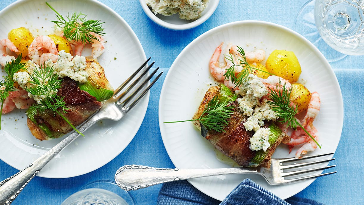 Rødspætteruller med rejesmør