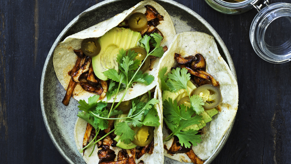 Svampetacos med avocado og jalapenos