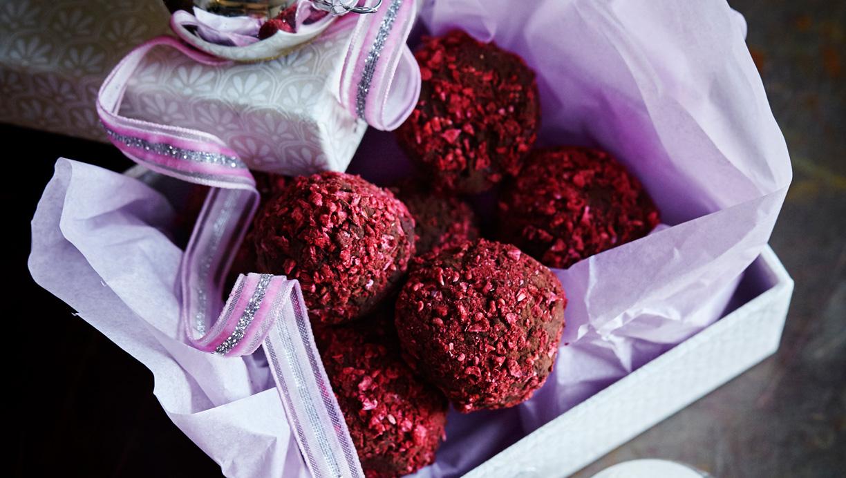 Trøffelkugler med hindbær 